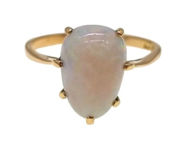 Vintage Solid Opal Solitaire Ring 9K Gold Oblong … - image 2