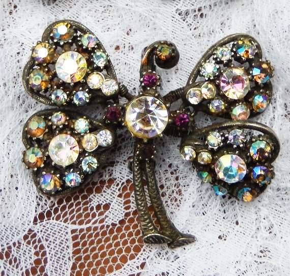 Signed FLORENZA trembler Brooch Butterfly with Cl… - image 3