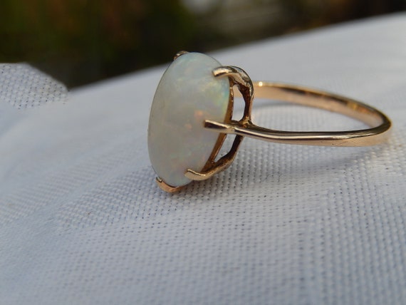 Vintage Solid Opal Solitaire Ring 9K Gold Oblong … - image 7