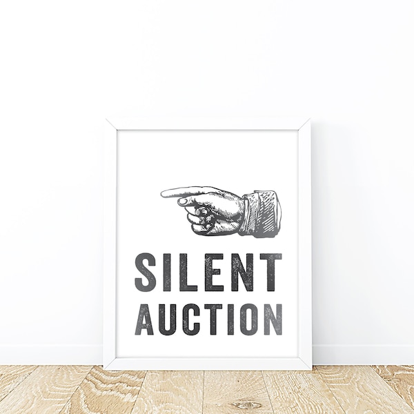 SILENT AUCTION directional art prints | charity fundraiser signs | event decor | instant download | jpeg files 5x7 8x10 16x20