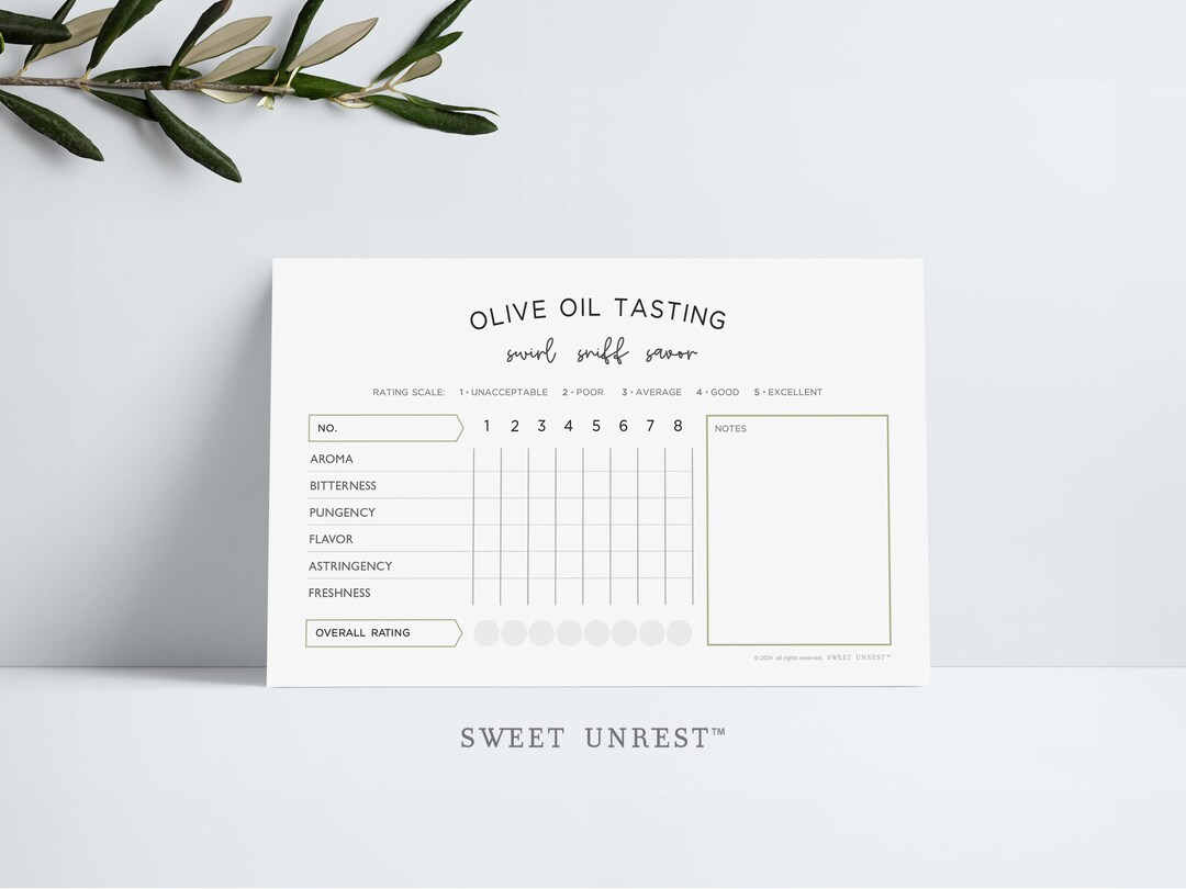 OLIVE OIL Scorecard | Editable | Journal Card | Tasting Party | Custom ...