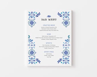 bar menu sign | spanish tile themed | editable | digital download