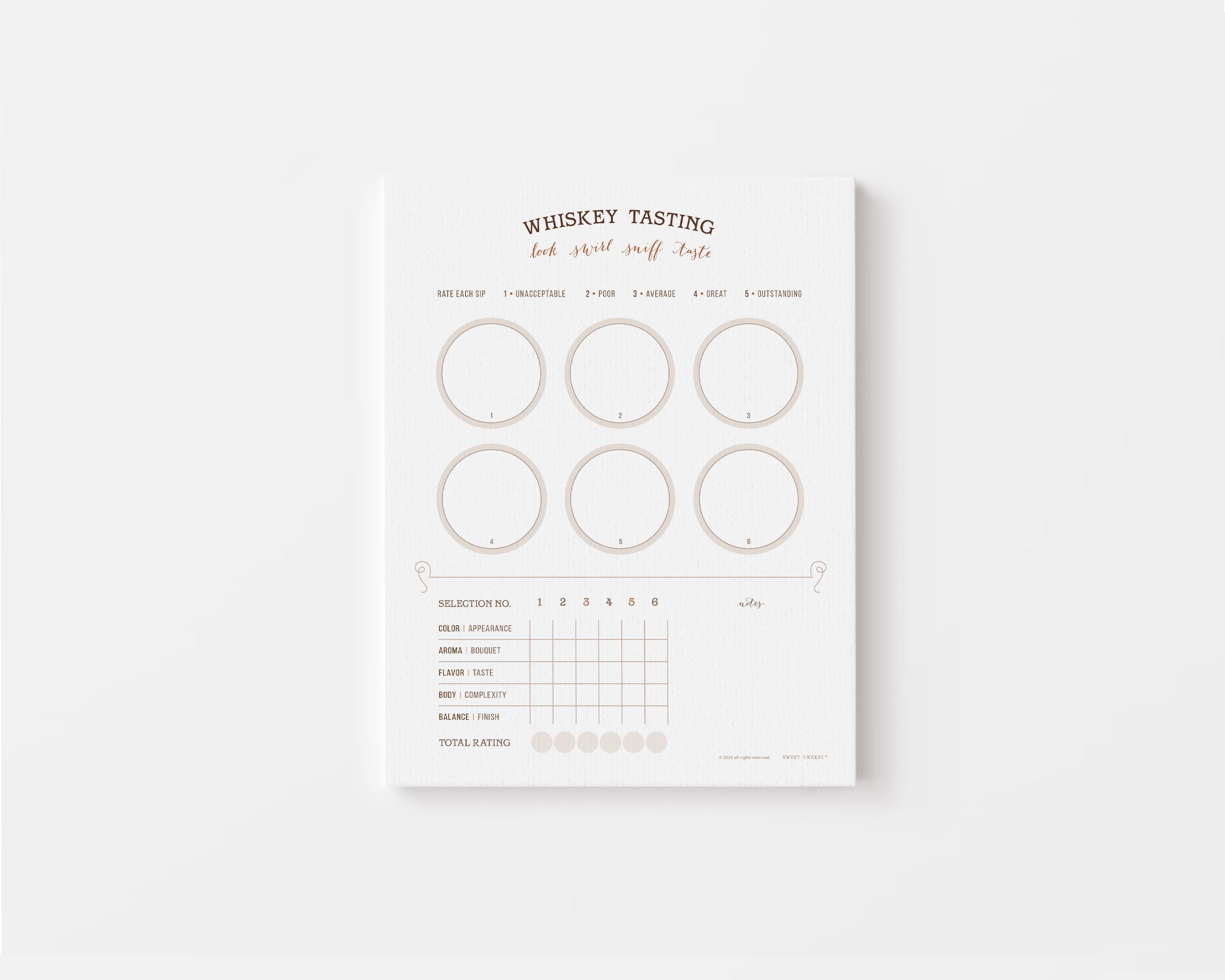 Tapis de vol dégustation de WHISKY | évaluez votre boisson au whisky | 6 petits verres à liqueur | tableau de bord whisky | téléchargement immédiat