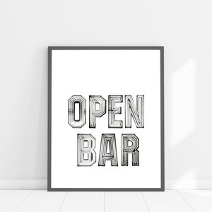 OPEN BAR イベント アート プリント | パーティー デコレーション | バー カート ネオン サイン | 即時ダウンロード | 16x20 | 4:5 比率