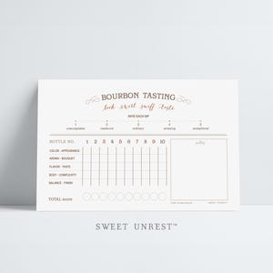 Bewerkbare BOURBON-scorekaart | borrelkaart | barproeverij | op maat | toekomstige bourbonproeverijen | direct downloaden