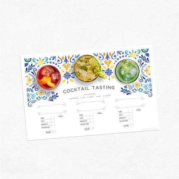 COCKTAIL tasting flight score mat | rate your drink | instant download | full-sized glasses | mixology fiesta edition