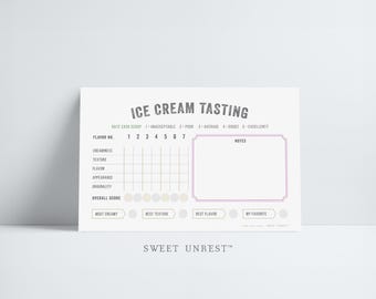 ICE CREAM tasting scorecard game | editable digital download