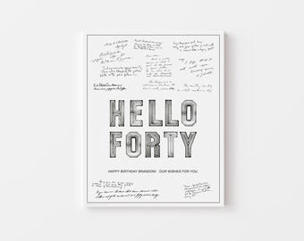 Panneau d&#39;affichage de fête HELLO FORTY | Poster modifiable signature du 40e invité | Fête d&#39;anniversaire du 40e anniversaire | téléchargement immédiat