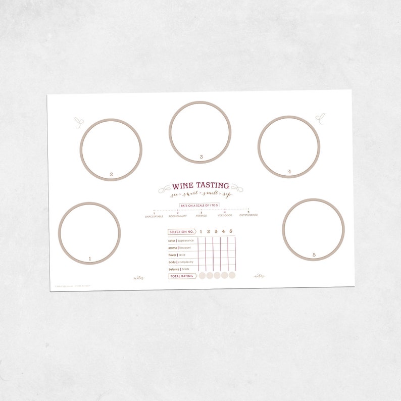 WINE tasting flight score mat INSTANT DOWNLOAD score card Etsy