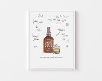 bourbon 50th birthday party poster: tasting guest signature, editable print (PDF download)