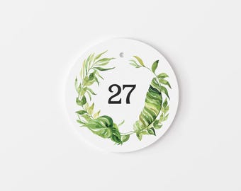 coastal-themed bottle number tags | charity pull event | palm leaf design