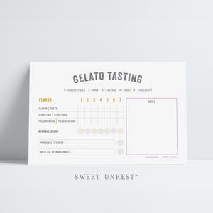 GELATO editable scorecard | journal card | ITALIANO tasting party | custom | instant download