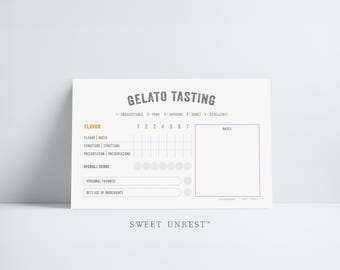 GELATO editable scorecard | journal card | ITALIANO tasting party | custom | instant download