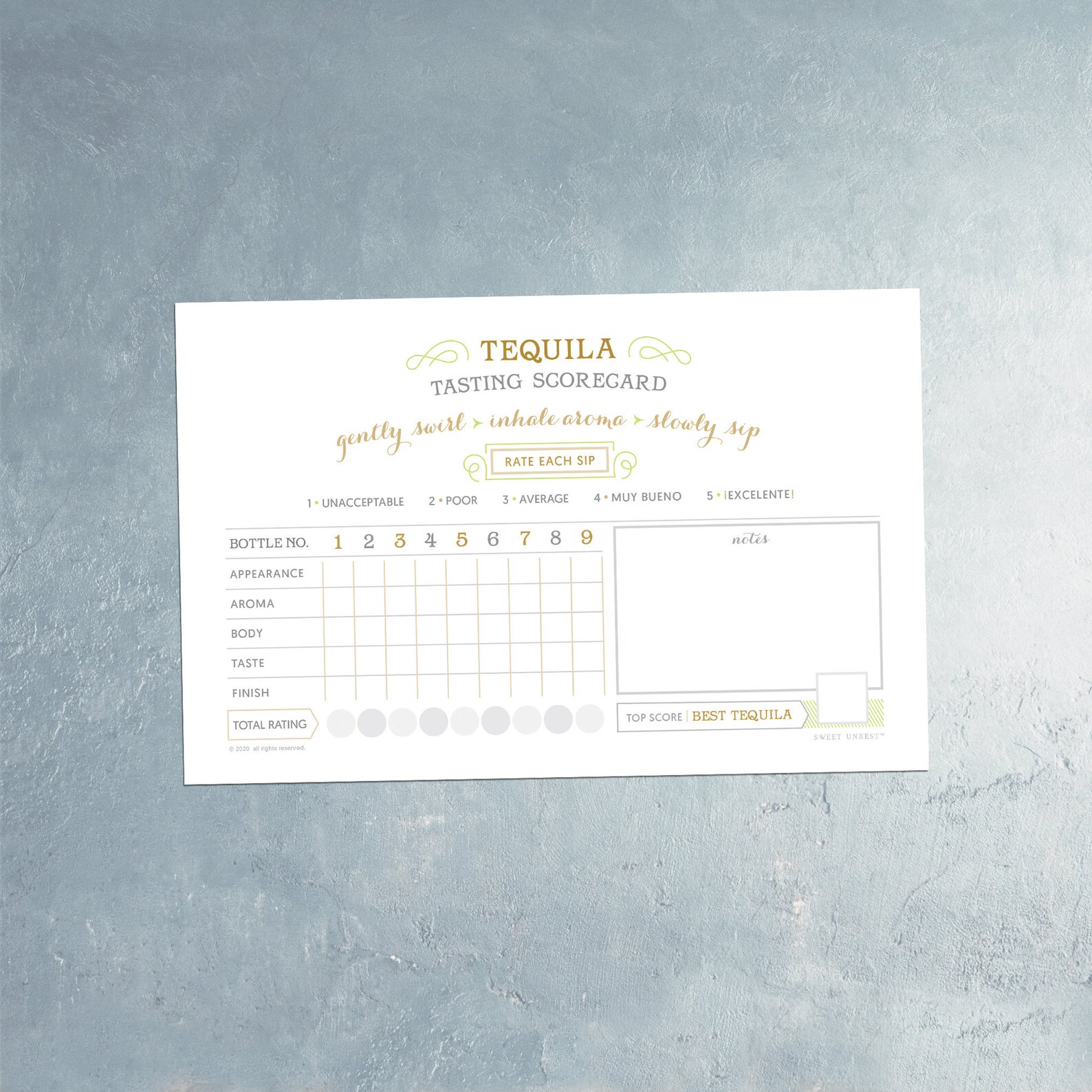 TEQUILA tasting INSTANT DOWNLOAD score card print at home | Etsy