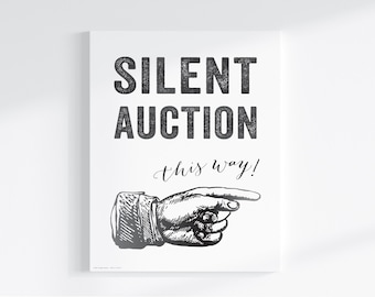 Silent Auction Sign Art Print: Directional Party Decor (Digital Download)