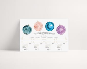 CHRISTMAS holiday drinking game download | making spirits bright tasting | editable scorecard  | full-sized glasses | bar challenge