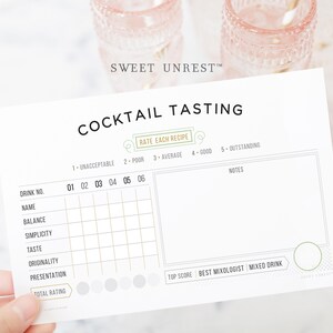 COCKTAIL scheda punteggi modificabile / scheda diario drink / festa di degustazione drink miscelati / personalizzato / future degustazioni di mixology / download immediato