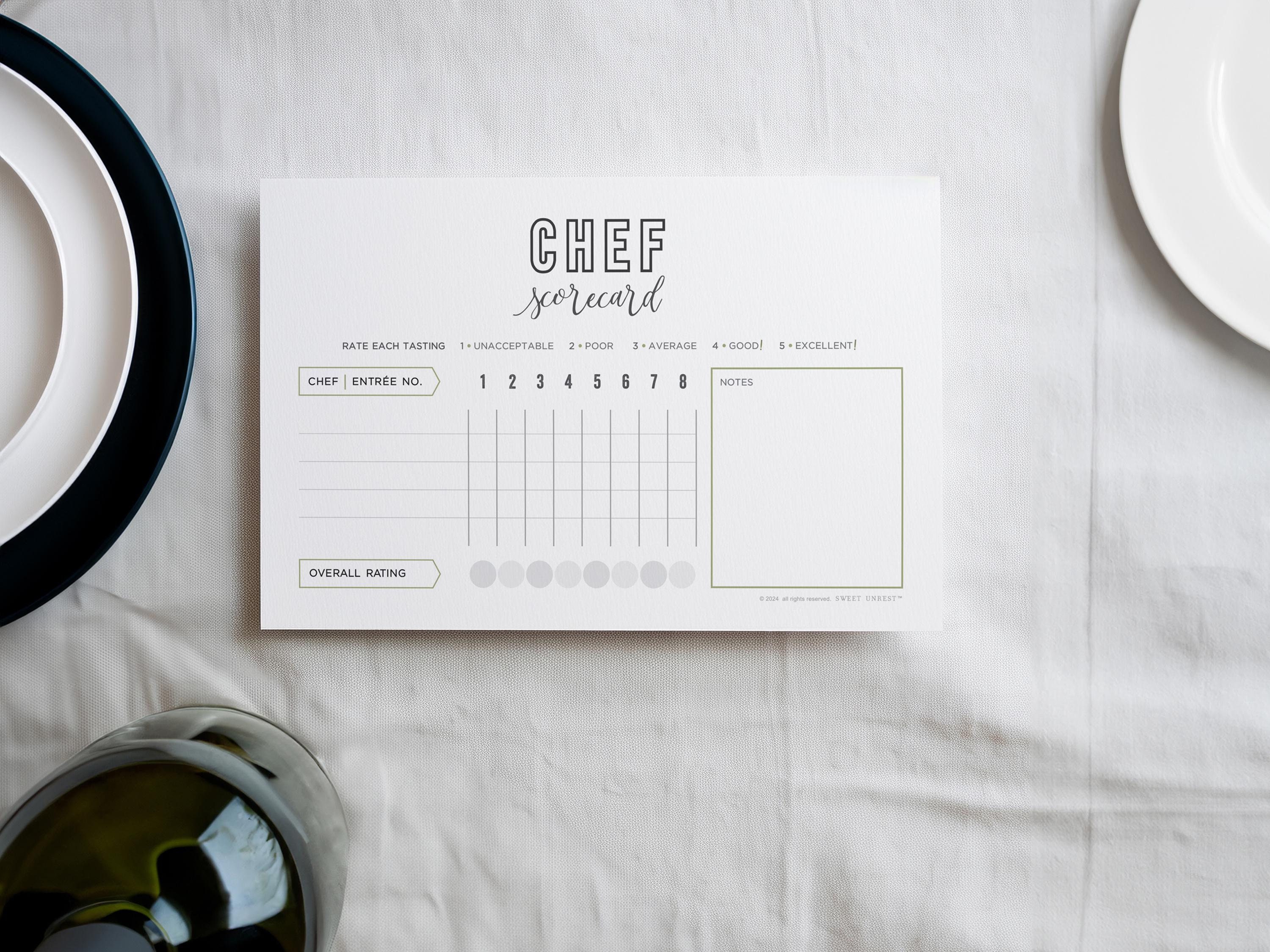 CHEF Editable Scorecard | Journal Card | Challenge Party | Food Tasting ...