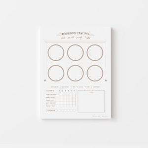 BOURBON tasting flight mat  |  bourbon bar  |  6 small, shot glasses | bourbon scorecard  |  instant download