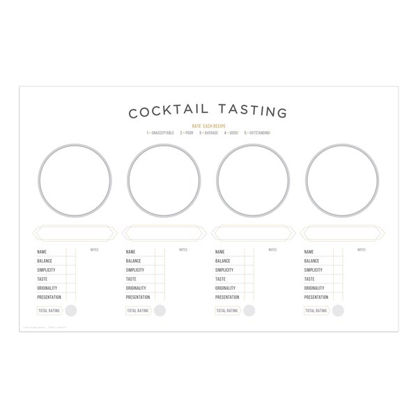 COCKTAIL tasting flight score mat | rate your drink | instant download | full-sized glasses | mixology edition