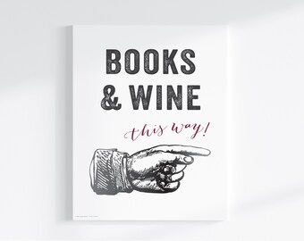 Books & Wine Sign: Book Club Party Decor (Digital Download)