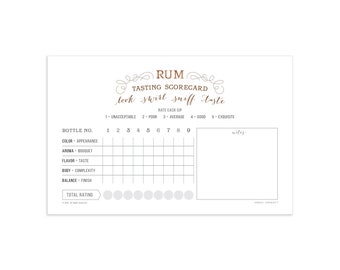 RUM tasting scorecard  |  bottle number tags  |  1 to 9  |  instant download