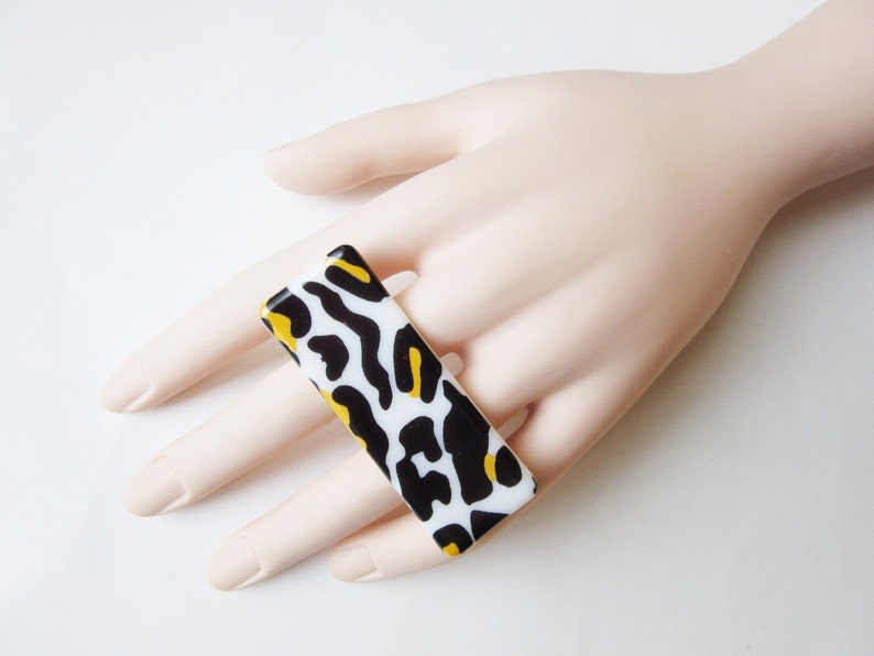 Two Finger Ring With Wild Animal Print Leopard Print Double Finger Knuckle Ring Rave Wear Black White Gold Party Jewelry