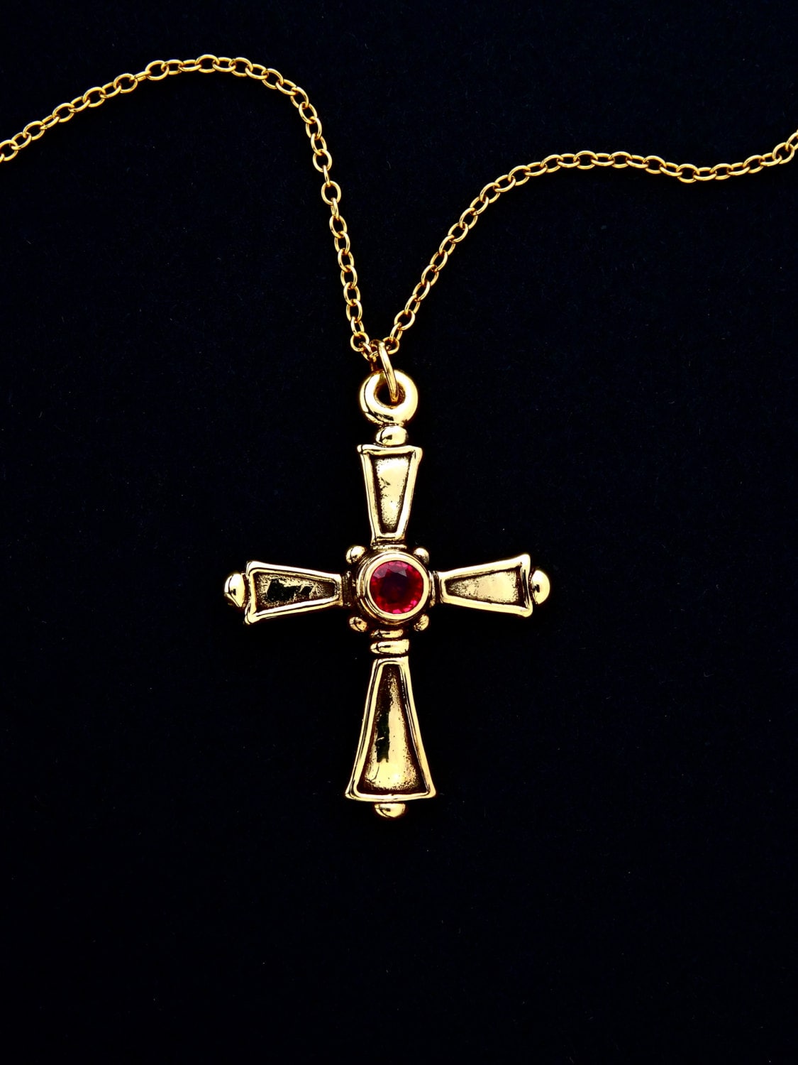 Gold Ruby Cross Necklace Handcrafted 14 kt. Gold Old | Etsy