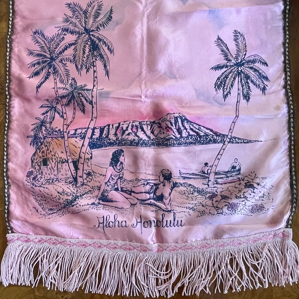 On Sale! Vintage “ALOHA HONOLULU” Table Runner/ Dresser Scarf WWII Hawaiian Islands Souvenir