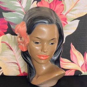 Vintage Marwal Chalkware Hawaiian Polynesian Hula Woman Head Bust
