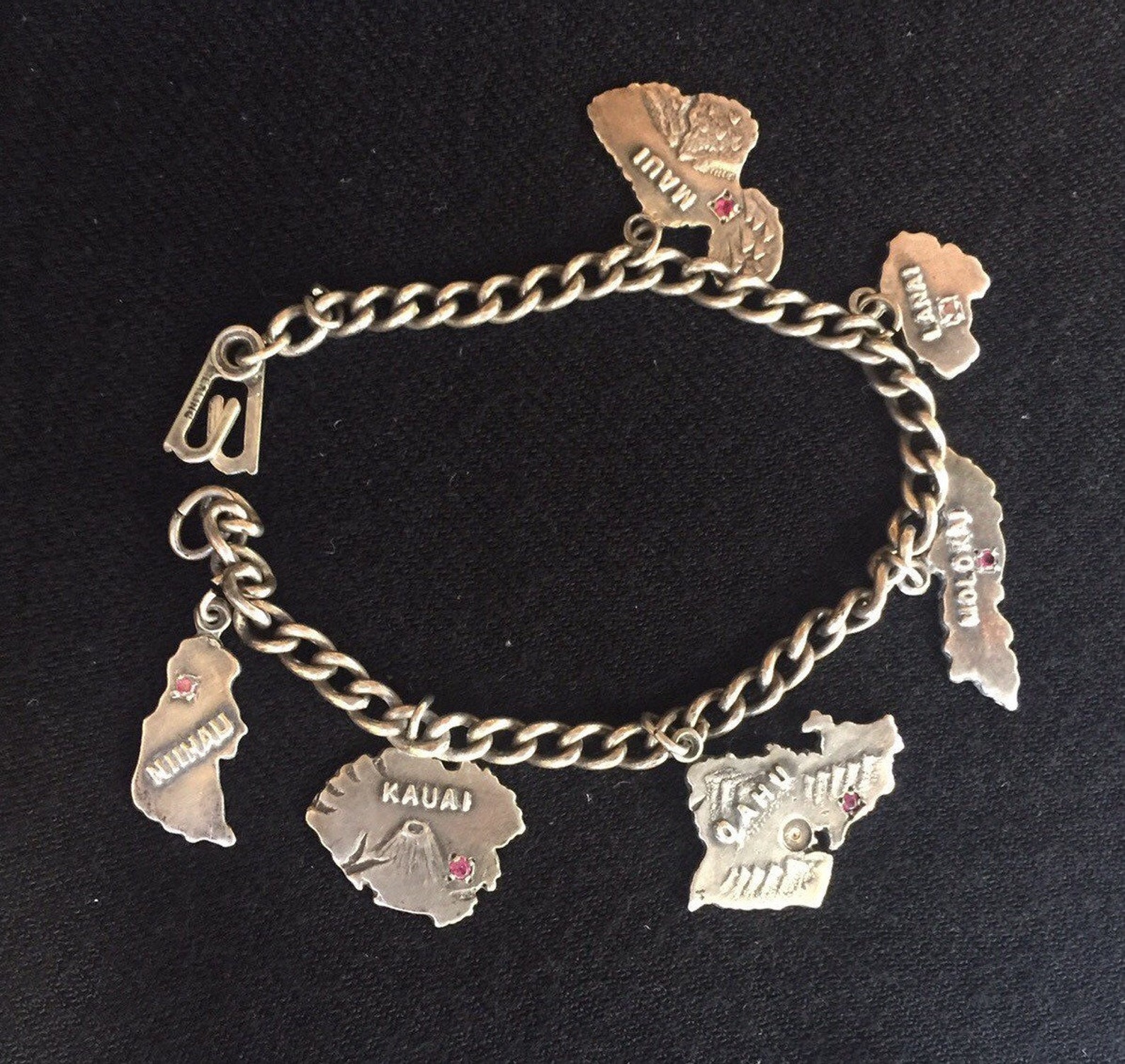 Vintage Sterling Silver HAWAIIAN Islands CHARM BRACELET Pink Etsy