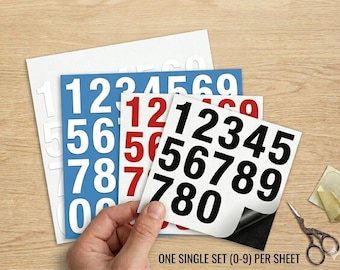 Peel & Stick Vinyl Numbers 0-9 Single Sheets | 1 Inch - 6 Inch Number Sheets | Helmet Numbers, Mailbox Numbers, Sport Decals