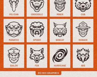 HMX Maskottchen Band 5 | Anpassbare SVG- und PNG-Dateien | Mannschaften, Schulen, Vereine, Esports | 12 Maskottchen Bündel | Rotluchs