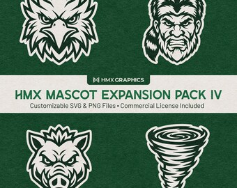 Pacote de Expansão de Mascotes HMX 4 | Arquivos SVG e PNG personalizáveis | Equipes, Escolas, Clubes, Esports | Thunderbird, Mountaineer, Razorback, Cyclone