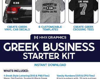 Kit Inicial Definitivo para Negócios na Vida Universitária Grega | Vestuário e Produtos para Fraternidades e Sororidades | Download Digital Instantâneo de Arquivos PNG, SVG e EPS