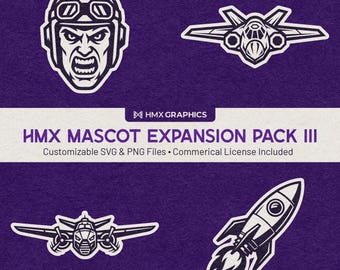Pacote de Expansão de Mascotes HMX 3 | Arquivos SVG e PNG personalizáveis | Equipes, Escolas, Clubes, Esports | Aviador, Jato, Bombardeiro, Foguete