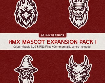 Pacote de Expansão de Mascotes HMX 1 | Arquivos SVG e PNG personalizáveis | Equipes esportivas, escolas, clubes, eSports | Fênix Rei Mago Dragão