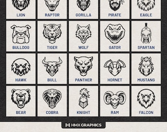 HMX Maskottchen Starter Kollektion | Anpassbare SVG- und PNG-Dateien | Mannschaften, Schulen, Vereine, Esports | 20 Maskottchen Bündel | Wolf Falke Sparta Ram