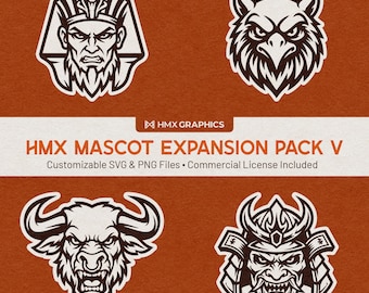 Pacote de Expansão de Mascotes HMX 5 | Arquivos SVG e PNG personalizáveis | Equipes, Escolas, Clubes, Esports | Faraó Grifo Minotauro Samurai