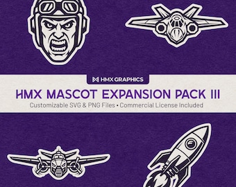 Pacote de Expansão de Mascotes HMX 3 | Arquivos SVG e PNG personalizáveis | Equipes, Escolas, Clubes, Esports | Aviador, Jato, Bombardeiro, Foguete