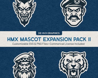 Pacote de Expansão de Mascotes HMX 2 | Arquivos SVG e PNG personalizáveis | Equipes esportivas, escolas, clubes, eSports | General Diabólico Highlander Sabretooth