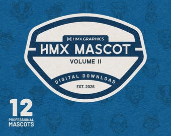 Mascote HMX Volume 2 | Arquivos SVG e PNG personalizáveis | Equipes, escolas, clubes, eSports | Pacote com 12 mascotes | Blue Jay, Husky, Wildcat, Buccaneer