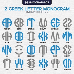 2 monogramas circulares con letras griegas para descargar al instante (archivos PNG y SVG) / Archivos de corte con letras griegas / Letras de fraternidades / Letras de hermandades