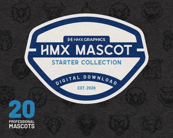 Coleção Inicial de Mascotes HMX | Arquivos SVG e PNG Personalizáveis | Equipes, Escolas, Clubes, Esports | Pacote com 20 Mascotes | Lobo, Falcão, Espartano, Carneiro