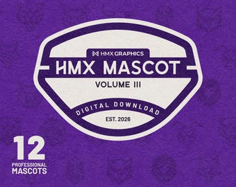 Mascotes HMX Volume 3 | Arquivos SVG e PNG personalizáveis | Equipes, escolas, clubes, eSports | Pacote com 12 mascotes | Corvo Guerreiro Puma Cowboy