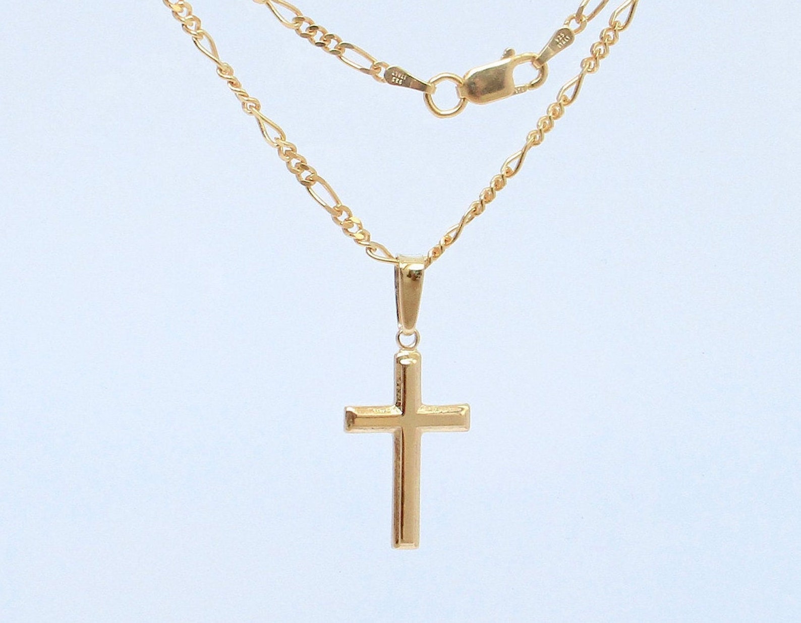 Cross Pendant with Figaro Chain Necklace in Sterling Silver Etsy
