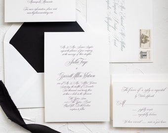JULIA | Custom Traditional Script 3 Piece Wedding Invitations, Elegant Style Wedding Invite, Printed Wedding Invite, Calligraphy Invite