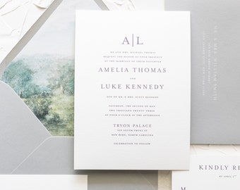 AMELIA | Couple's Monogram 4 Piece Wedding Invitation, Monogrammed Invitation Suite, Modern Minimalist Wedding Invitation