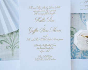 HALLIE | Custom 4 Piece Wedding Invitations, Traditional Calligraphy Wedding Invite, Elegant Wedding, Timeless Invite
