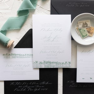 MADISON | Custom Venue Illustration 5 Piece Wedding Invitations, Elegant Calligraphy Wedding Invitation, Modern Wedding Style